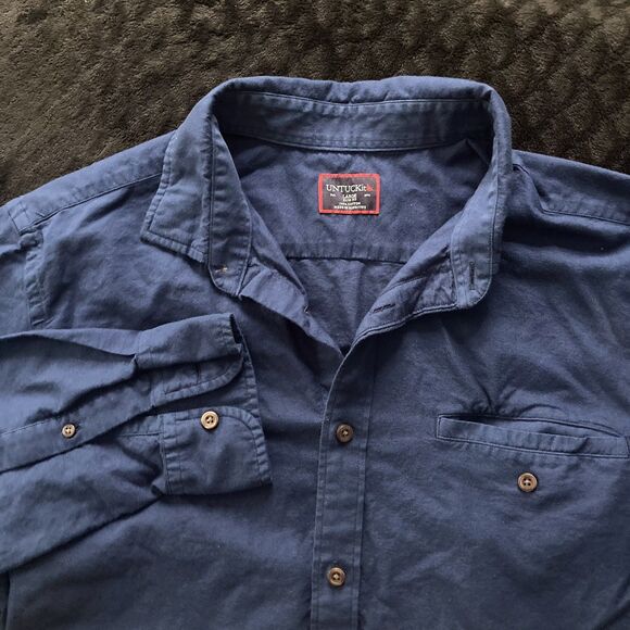 UNTUCKit St Chamant Shirt Mens L Button Up Navy Cotton Long Sleeve - Picture 1 of 8